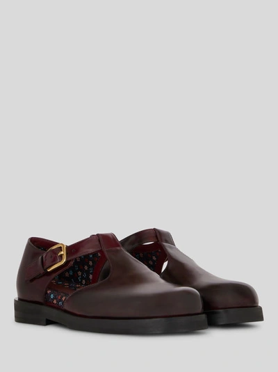 Shop Etro Mary Jane Shoes With Buckle In Burgundy