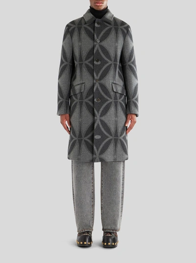 Shop Etro Jacquard Wool Coat In Grey