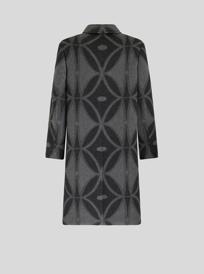 Shop Etro Jacquard Wool Coat In Grey