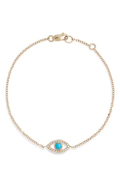 Shop Anzie Evil Eye Turquoise & Pavé Diamond Bracelet In Gold