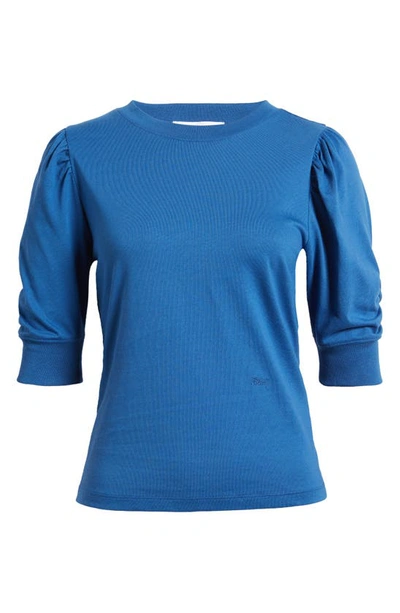 Shop Frame Frankie Puff Sleeve Organic Cotton Knit Top In Slate Blue
