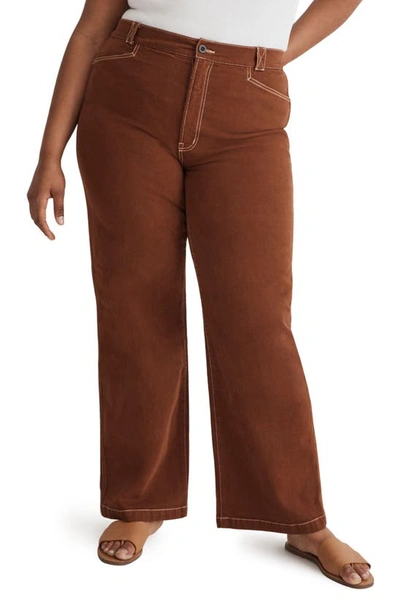 Shop Madewell Emmet 2.0 High Waist Wide Leg Stretch Cotton Pants In Clifftop Brown