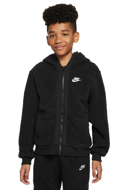 Shop Nike Kids' Sportswear Club Texured Fleece Zip-up Hoodie In Black/ Black/ White