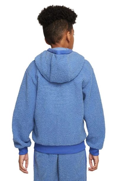 Shop Nike Kids' Sportswear Club Texured Fleece Zip-up Hoodie In Polar/ Blue Joy/ White
