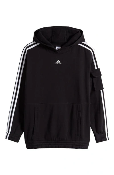 Shop Adidas Originals Kids' 3-stripe Cargo Hoodie In Black