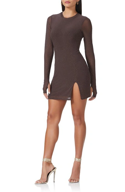 Shop Afrm Lasso Rhinestone Embellished Long Sleeve Minidress In Java