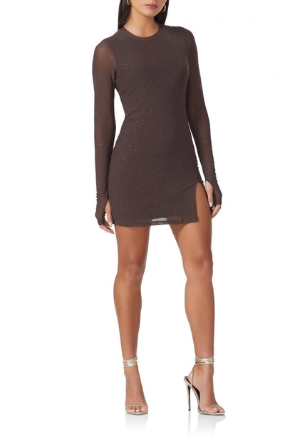 Shop Afrm Lasso Rhinestone Embellished Long Sleeve Minidress In Java