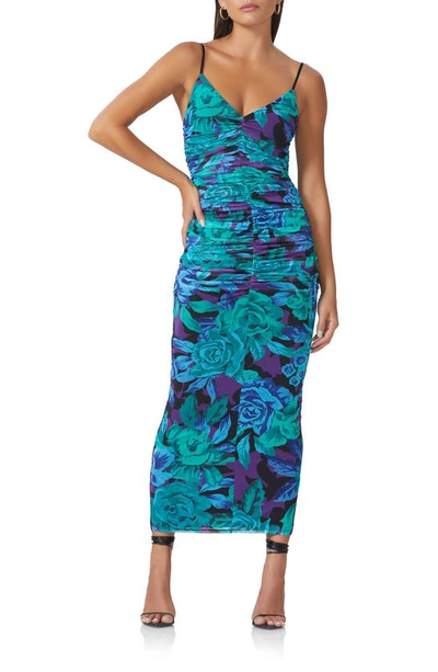 Shop Afrm Lupita Floral Ruched Body-con Dress In Garden Bloom Violet