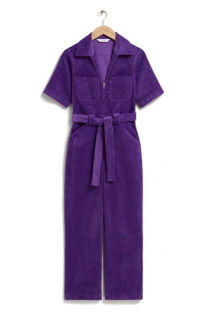 & Other Stories Zip Front Corduroy Jumpsuit In Purple
