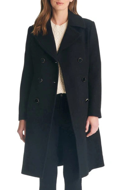 Shop Kate Spade Double Breasted Wool Blend Coat In Black
