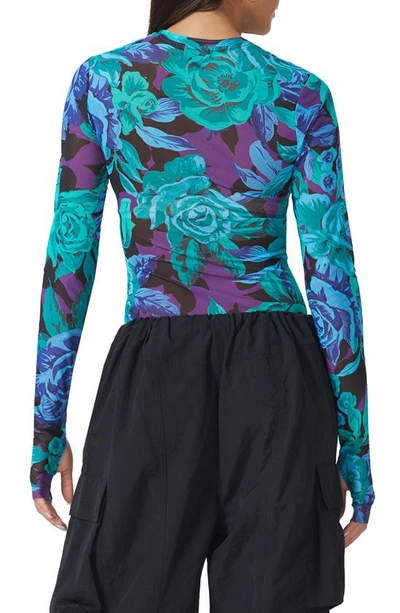 Afrm Kaylee Print Mesh Top In Garden Bloom Violet