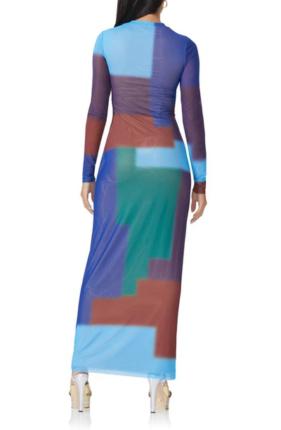 Shop Afrm Didi Long Sleeve Mesh Maxi Dress In Blue Block Geo
