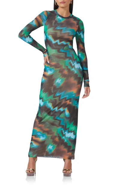 Shop Afrm Didi Long Sleeve Mesh Maxi Dress In Water Wave