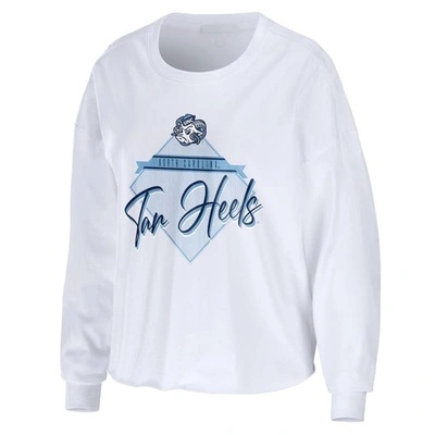 Shop Wear By Erin Andrews White North Carolina Tar Heels Diamond Long Sleeve Cropped T-shirt