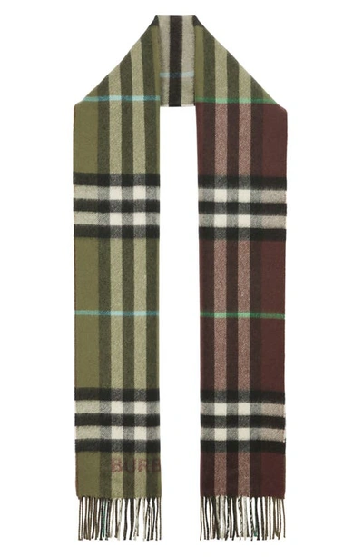 Shop Burberry Giant Check Reversible Cashmere Scarf In Brown/ Shrub