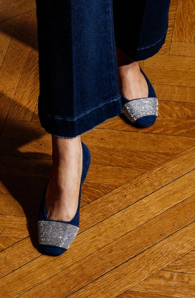 Patricia Green Milan Embellished Ballet Flat In Navy Suede