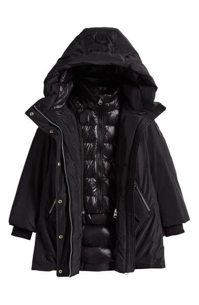 Shop Mackage Kids' Shayna-t 800 Fill Power Down Jacket With Bib In Black