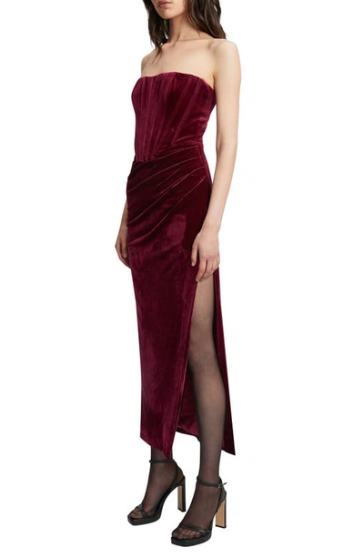 Shop Bardot Everlasting Strapless Velour Midi Dress In Burgundy
