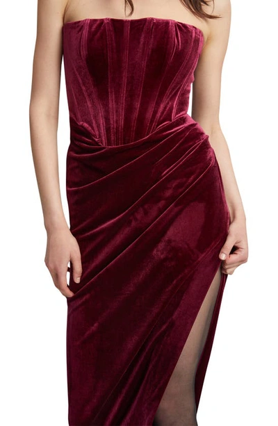 Shop Bardot Everlasting Strapless Velour Midi Dress In Burgundy