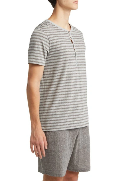 Shop Daniel Buchler Heathered Stripe Recycled Cotton Blend Henley Pajama T-shirt In Grey Stripe