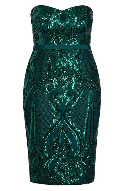 Shop City Chic Sofia Sequin Sheath Cocktail Dress In Emerald