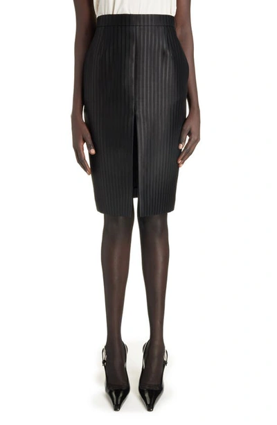Shop Saint Laurent Stripe Wool & Silk Skirt In Noir