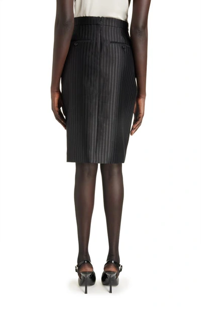 Shop Saint Laurent Stripe Wool & Silk Skirt In Noir