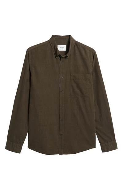 Nn07 Arne 5082 Solid Button-down Shirt In Army