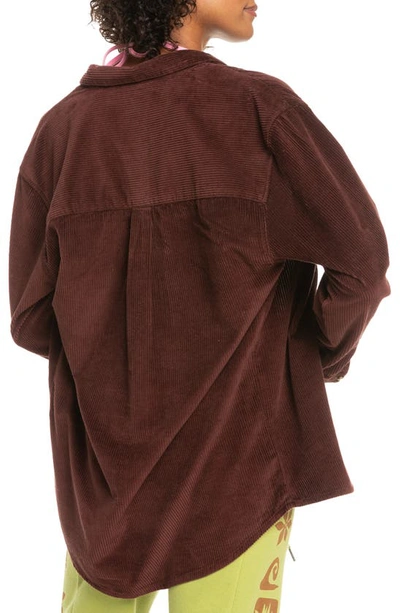 Shop Roxy Let It Go Cotton Corduroy Button-up Shirt In Chocolate