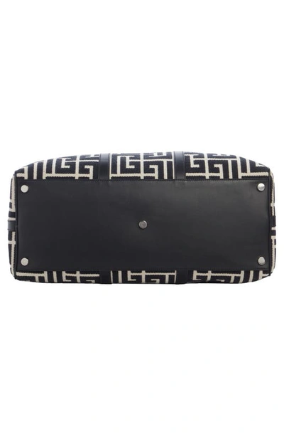 Shop Balmain Voyage Monogram Jacquard Duffle Bag In Gfe Ivory/ Black