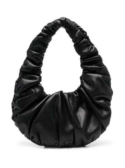 Shop Nanushka 'anja' Black Baguette Mini Bag With Hobo Handle In Ruched Vegan Leather Woman