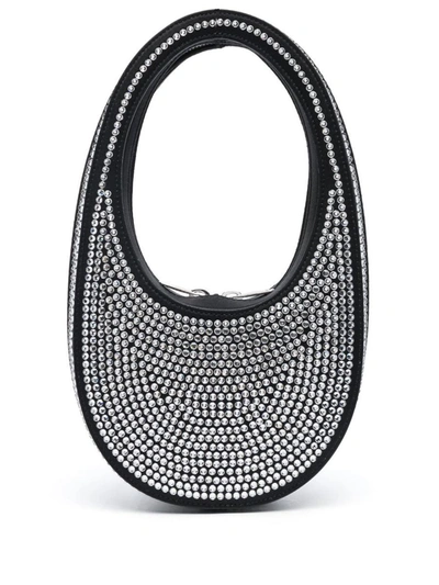 Shop Coperni Mini Swipe Crystal Embellished Leather Handbag In Black