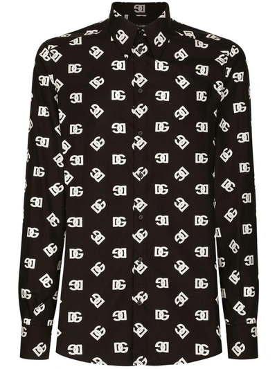 Shop Dolce & Gabbana Printed Cotton Shirt In Black