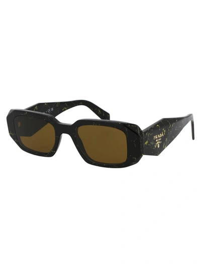 Shop Prada Sunglasses In 19d01t Black/yellow Marble