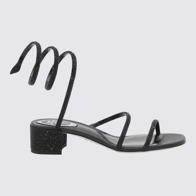 Shop René Caovilla Sandals In Black Satin/jet Strass