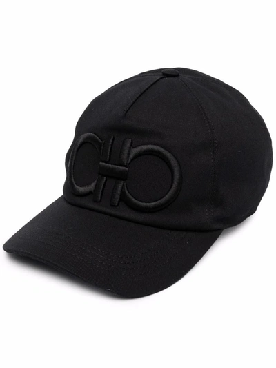 Shop Ferragamo Gancini Cotton Baseball Cap In Black