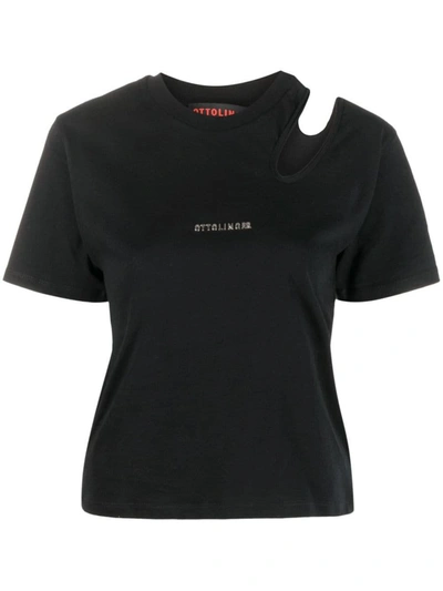 Shop Ottolinger Cropped Organic Cotton T-shirt In Black