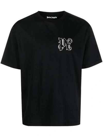 Shop Palm Angels Monogram Cotton T-shirt In Black
