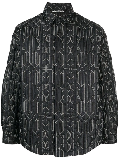 Shop Palm Angels Monogram Quilted Overshirt In Grey