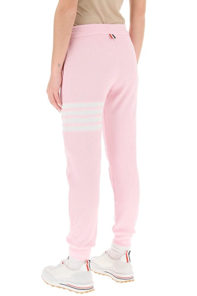 Shop Thom Browne 4-bar Pants In Waffle Jersey In Pink