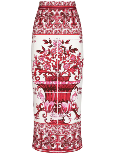 Shop Dolce & Gabbana Pencil Skirt With Print In Pink & Purple