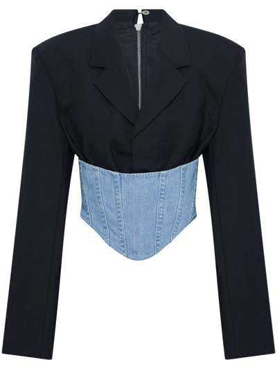 Shop Dion Lee Corset-style Cropped Blazer In Blue