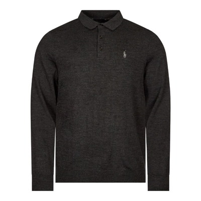 Shop Polo Ralph Lauren Long Sleeve Knitted Polo Shirt In Grey