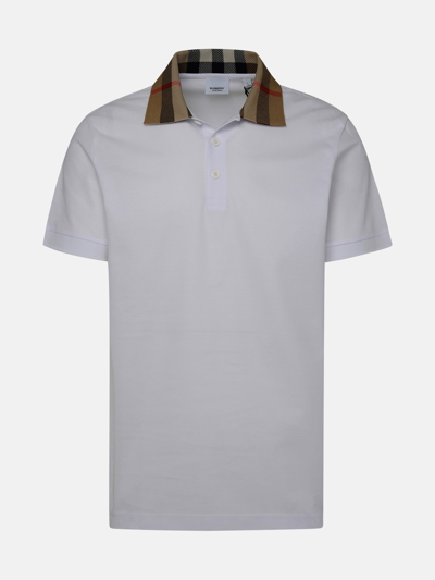 Burberry Check-collar White Polo Shirt With Three-button Placket