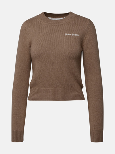Shop Palm Angels Beige Merino Wool Blend Sweater In Brown