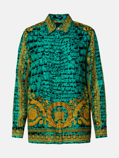 Shop Versace 'baroccodile' Multicolored Silk Shirt In Green