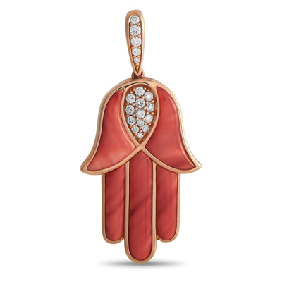 Shop Kabana 14k Rose Gold 0.33 Ct Diamond And Spiny Hamsa Hand Pendant In Multi-color