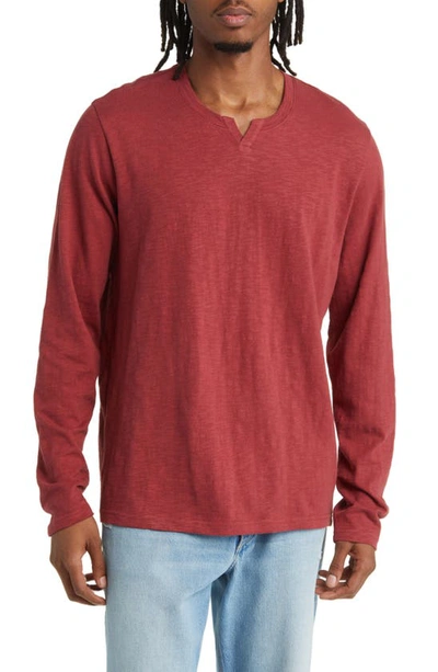 Shop 14th & Union Long Sleeve Slub Cotton T-shirt In Red Russet