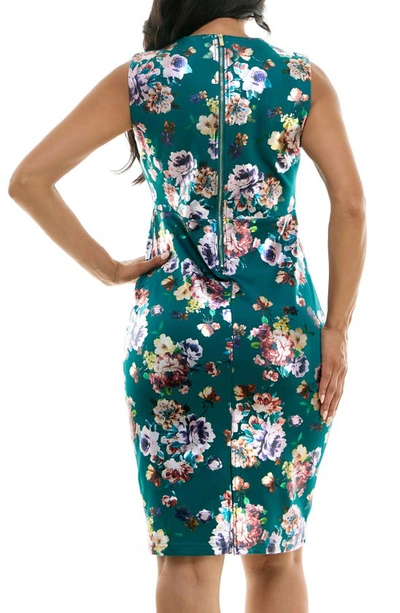 Shop Nina Leonard Floral Foil Midi Dress In Teal Multi