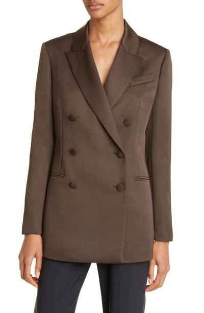 Shop Ted Baker Seraph Double Breasted Satin Blazer In Dark Brown